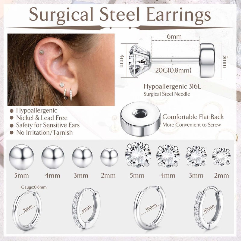 Jstyle Hypoallergenic 14K Gold Plated Flat Back Earrings for Women Men Surgical Stainless Steel Earrings for Sensitive Ears Small Stud Hoop Cartilage Earring Stack Set for Multiple Piercing Jewelry - Image 5